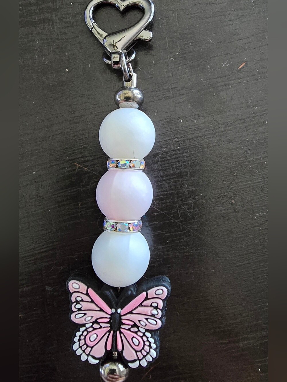 Pink Butterfly Beaded Keychain Card Holder Charm
